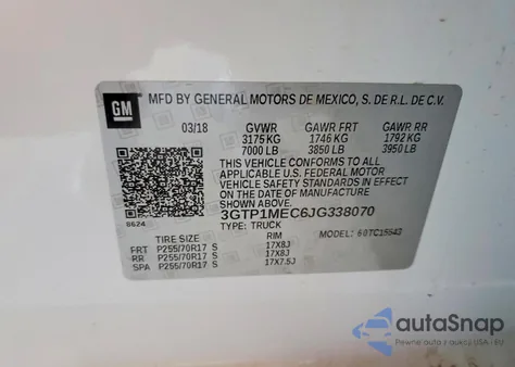 2018 GMC Sierra C1500 Sle z USA, uszkodzony, nr VIN 3GTP1MEC6JG338070